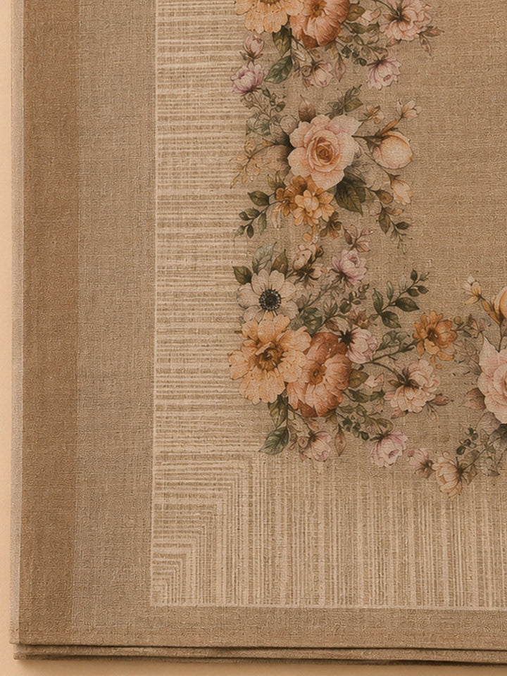 Beige Linen Blend Printed Unstitched Dress Material