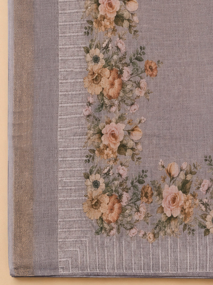 Mauve Linen Blend Printed Unstitched Dress Material