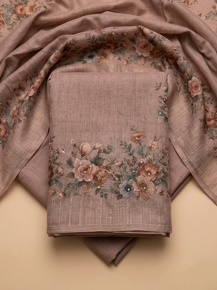 Onion Pink Linen Blend Printed Unstitched Dress Material