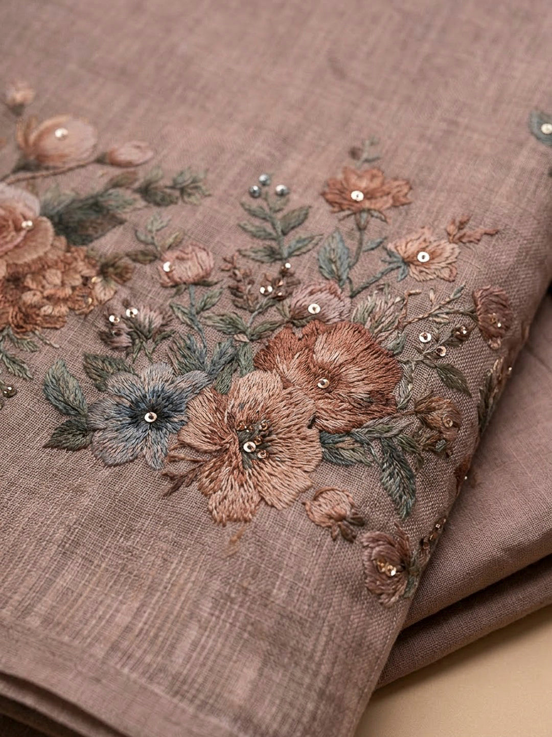 Onion Pink Linen Blend Printed Unstitched Dress Material