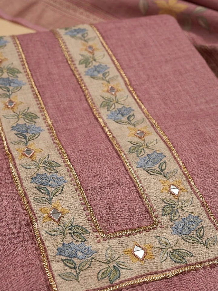 Onion Pink Chanderi Printed Unstitched Dress Material
