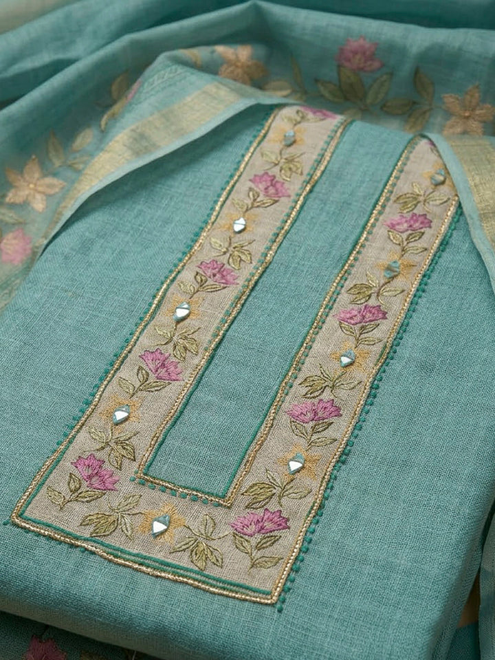 Sky Blue Chanderi Printed Unstitched Dress Material