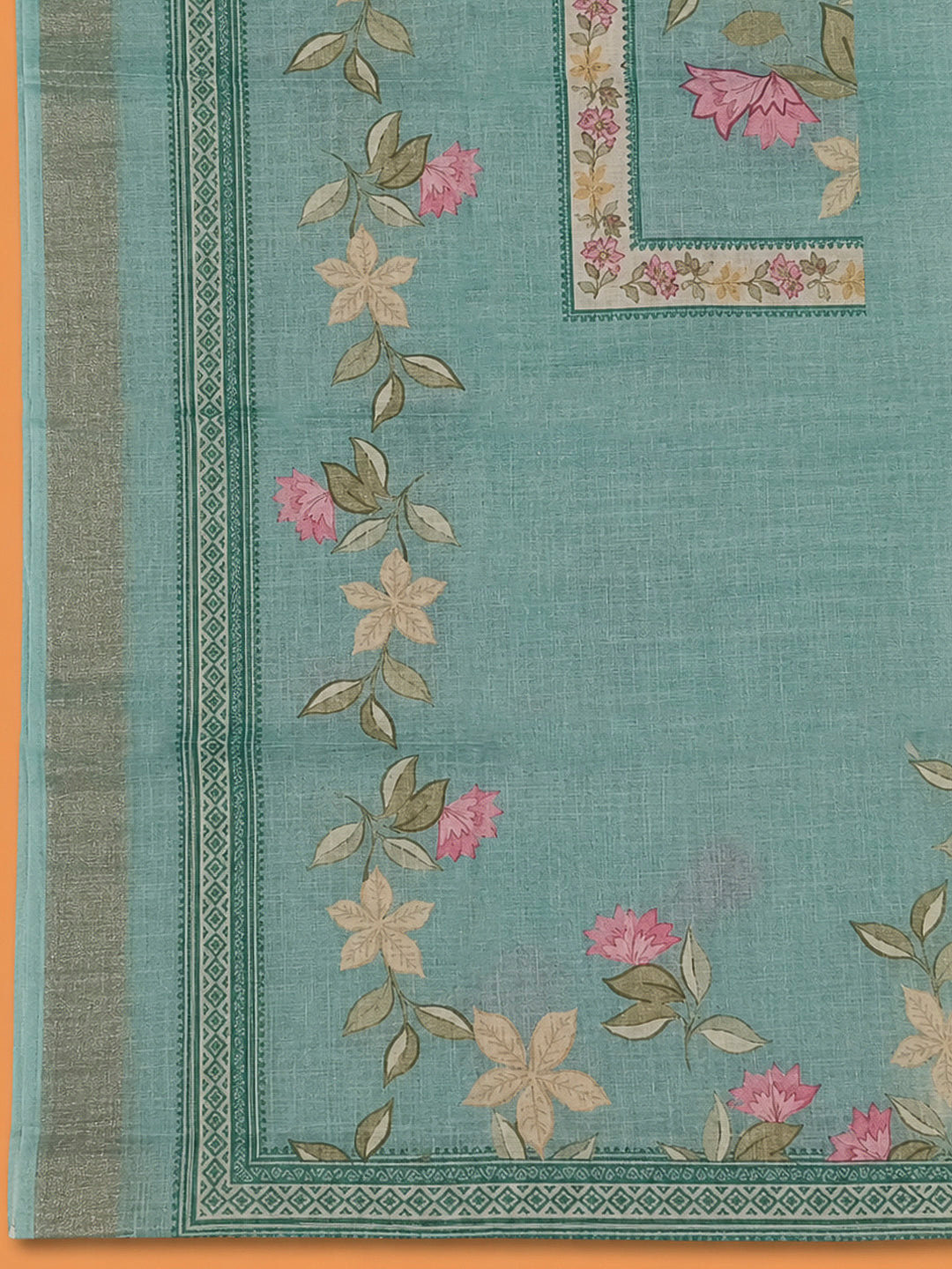 Sky Blue Chanderi Printed Unstitched Dress Material