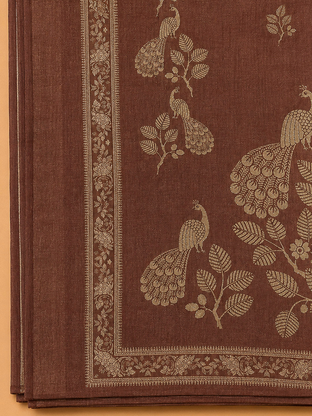 Brown Linen Blend Printed Unstitched Dress Material