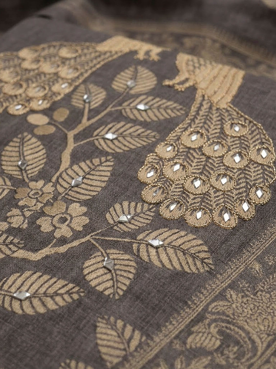 Grey Linen Blend Printed Unstitched Dress Material