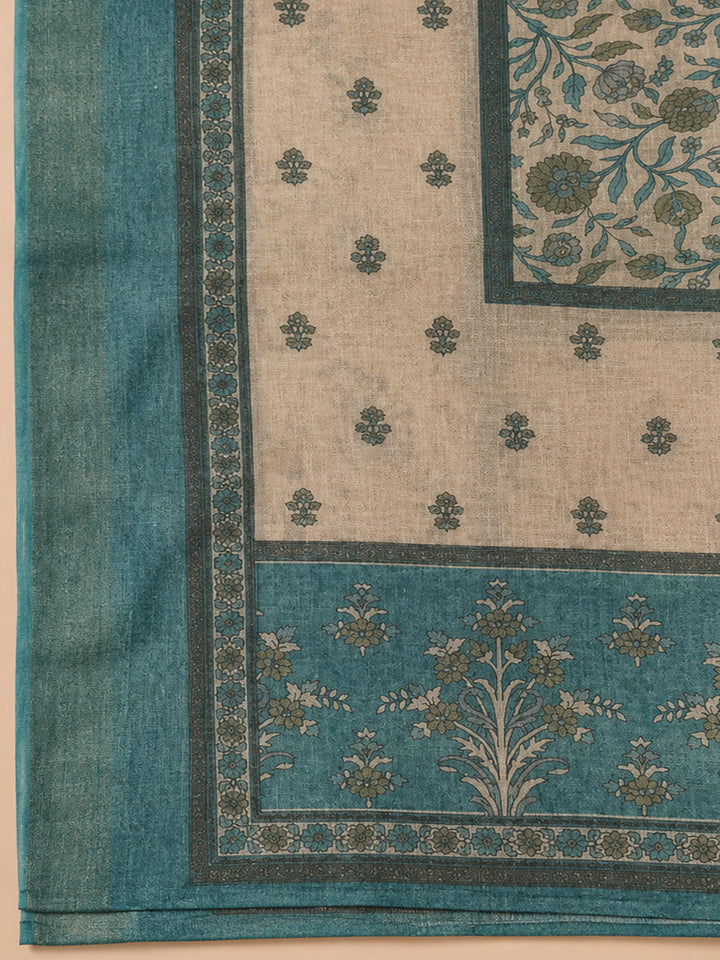 Rama Green Linen Blend Printed Unstitched Dress Material