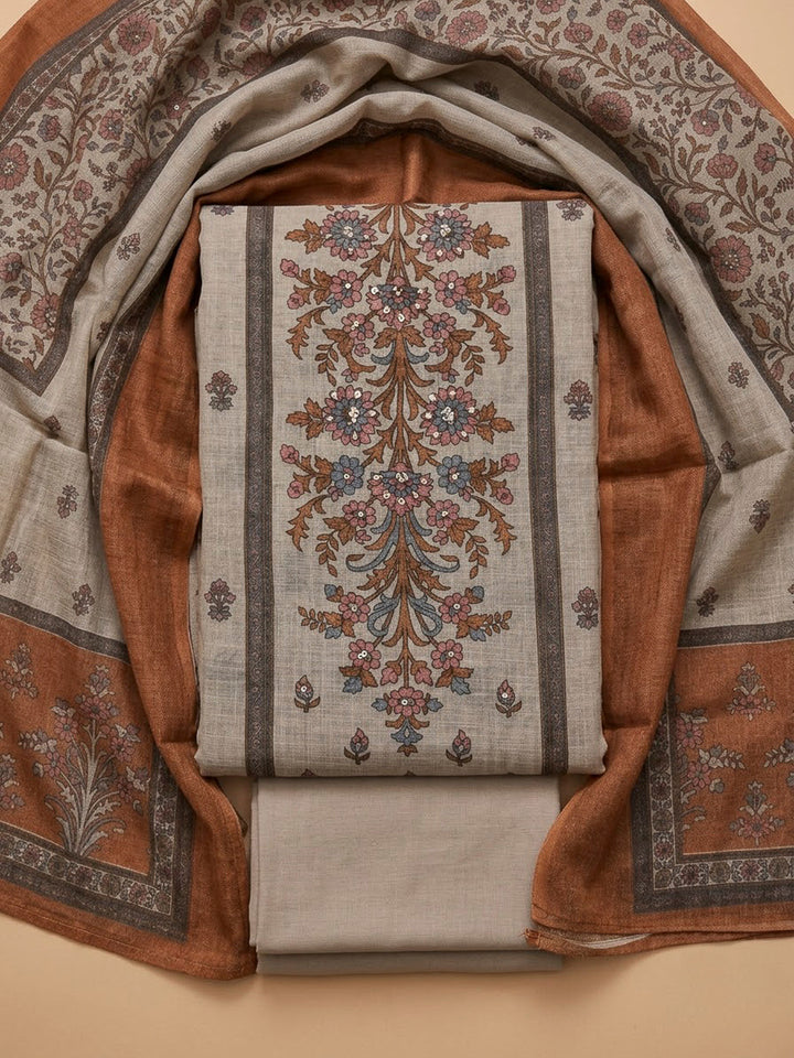 Rust Linen Blend Printed Unstitched Dress Material