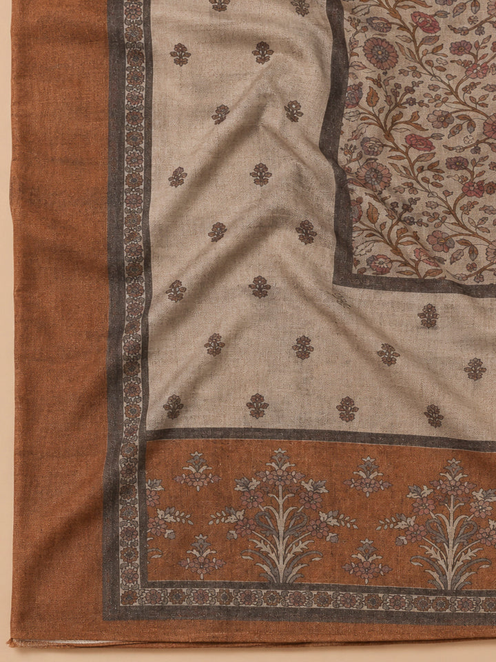Rust Linen Blend Printed Unstitched Dress Material