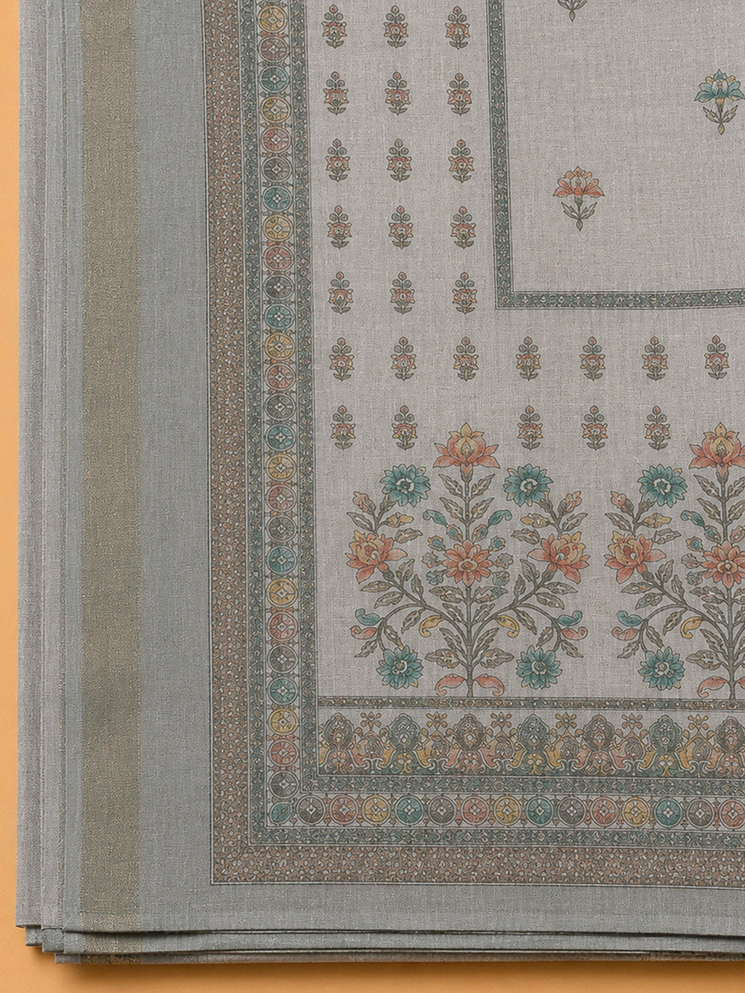Grey Linen Blend Embroidered Unstitched Dress Material