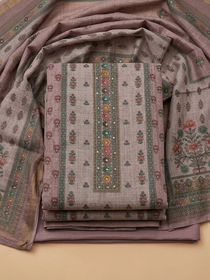 Onion Pink Linen Blend Embroidered Unstitched Dress Material