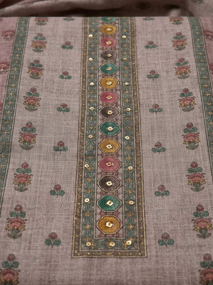 Onion Pink Linen Blend Embroidered Unstitched Dress Material