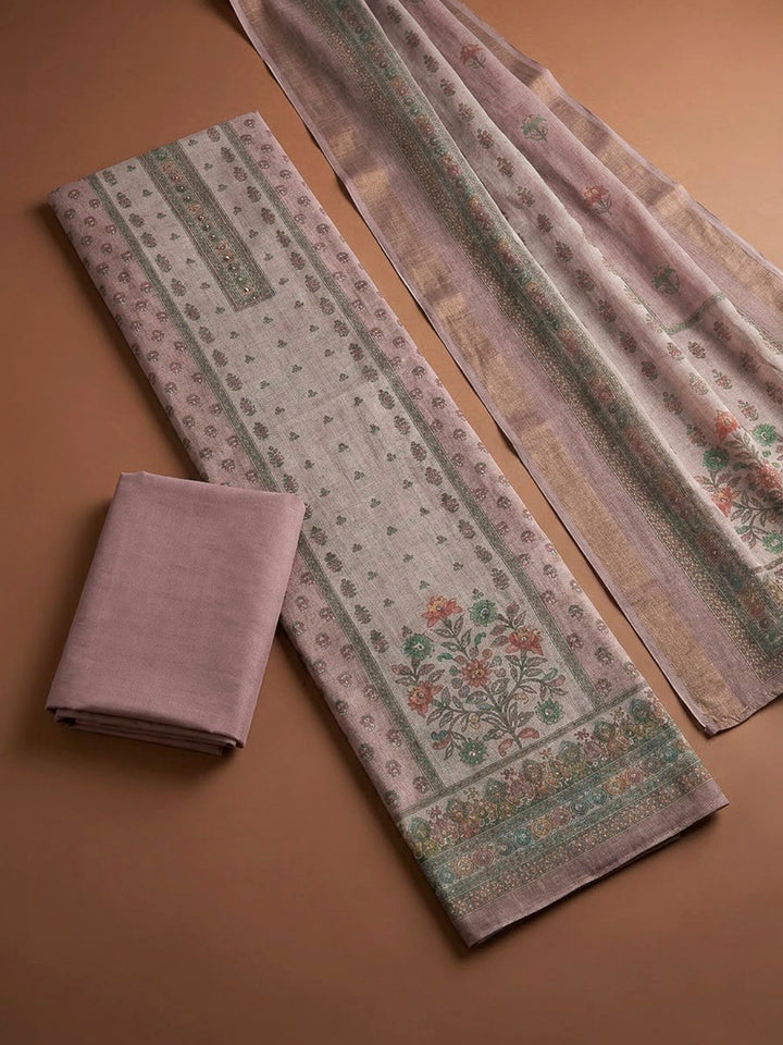 Onion Pink Linen Blend Embroidered Unstitched Dress Material