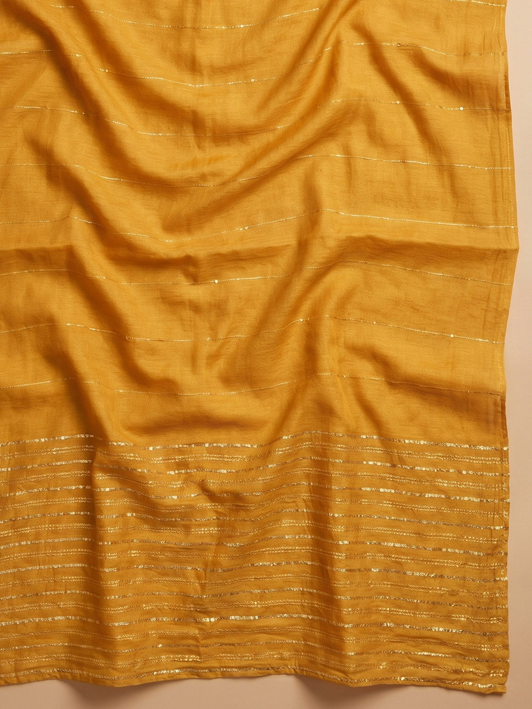 Mustard Embroidered Cotton Blend Unstitched Suit &amp; Pant With Cotton Dupatta