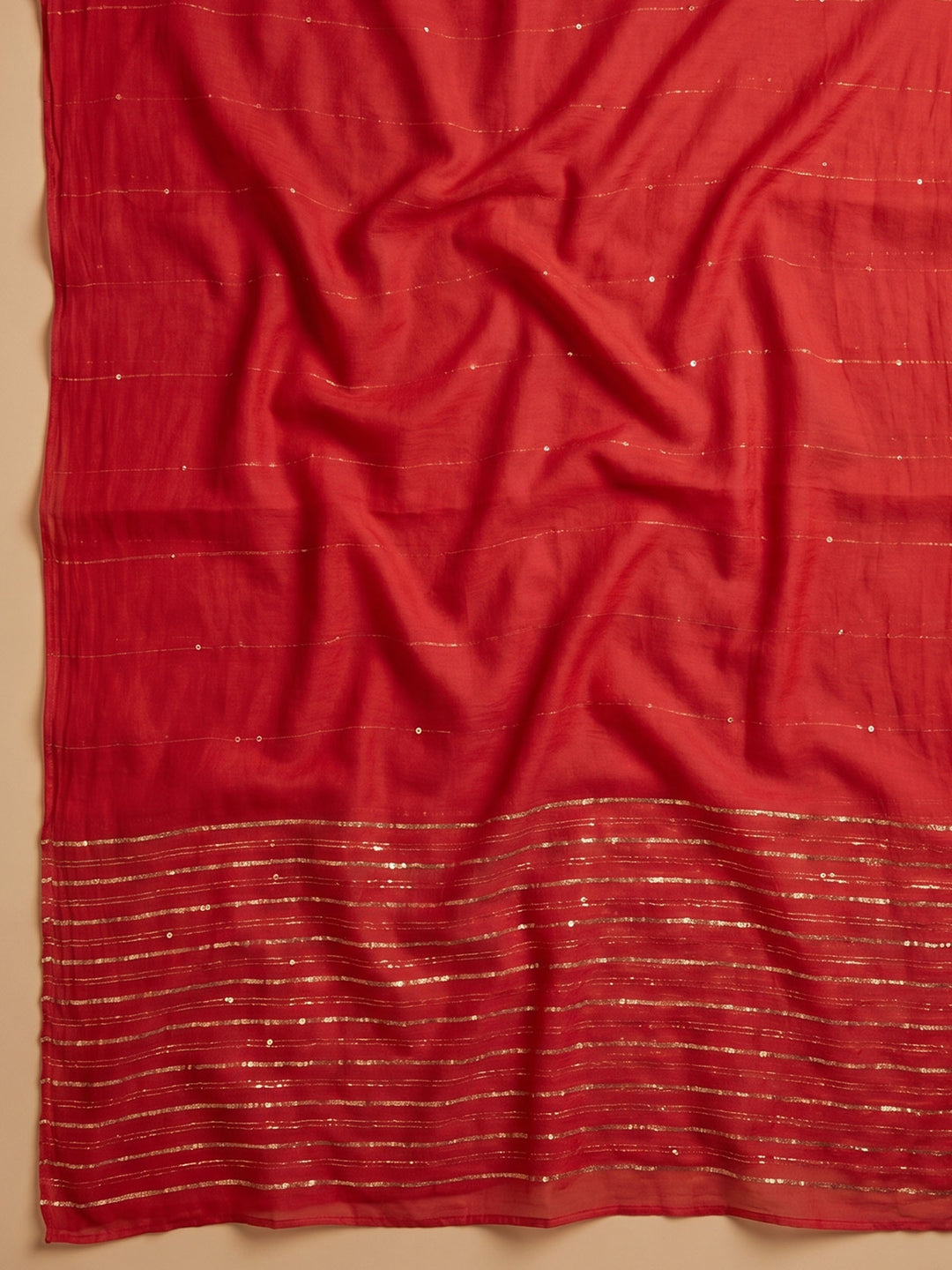 Red Embroidered Cotton Blend Unstitched Suit &amp; Pant With Cotton Dupatta