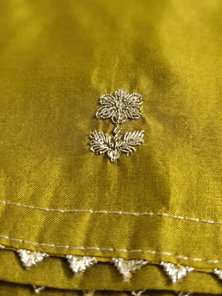 Mustard Embroidered Cotton Blend Unstitched Suit &amp; Pant With Cotton Dupatta