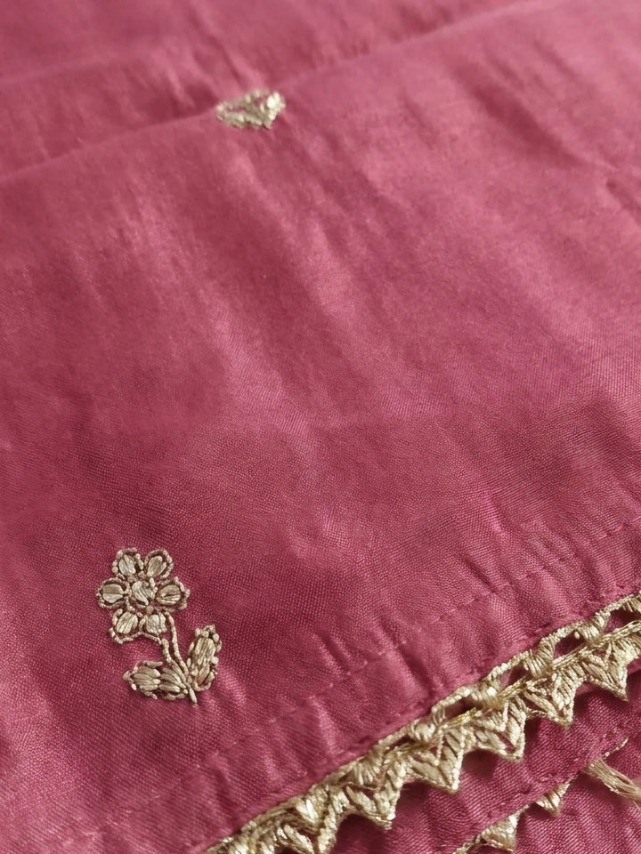 Pink Embroidered Cotton Blend Unstitched Suit &amp; Pant With Cotton Dupatta