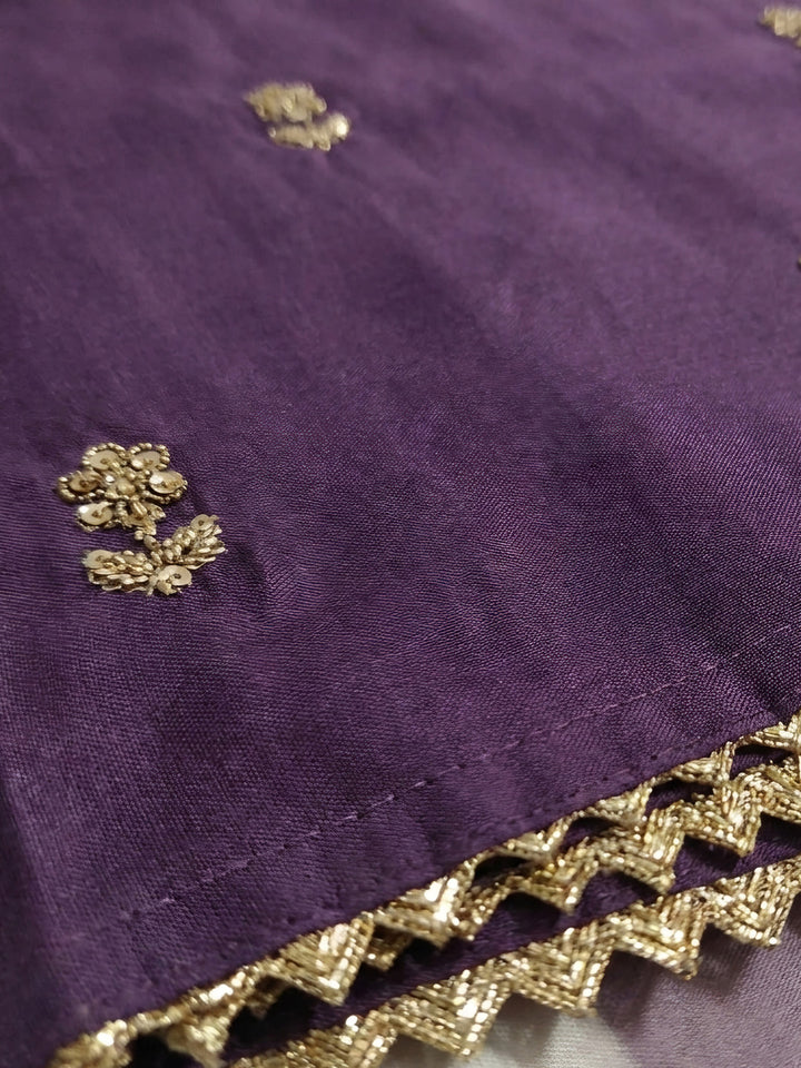 Purple Embroidered Cotton Blend Unstitched Suit &amp; Pant With Cotton Dupatta