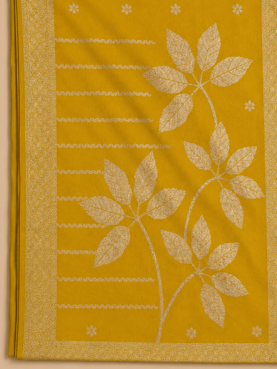 Green Embroidered Cotton Blend Unstitched Suit &amp; Pant With Cotton Dupatta