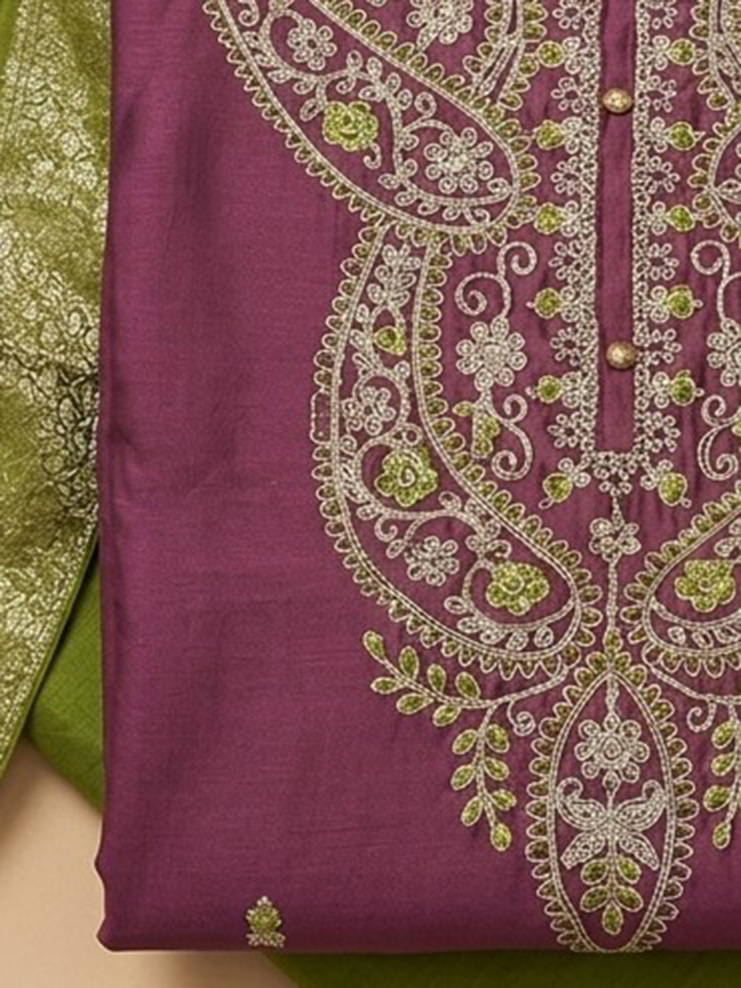 Onion Pink Embroidered Cotton Blend Unstitched Suit &amp; Pant With Cotton Dupatta
