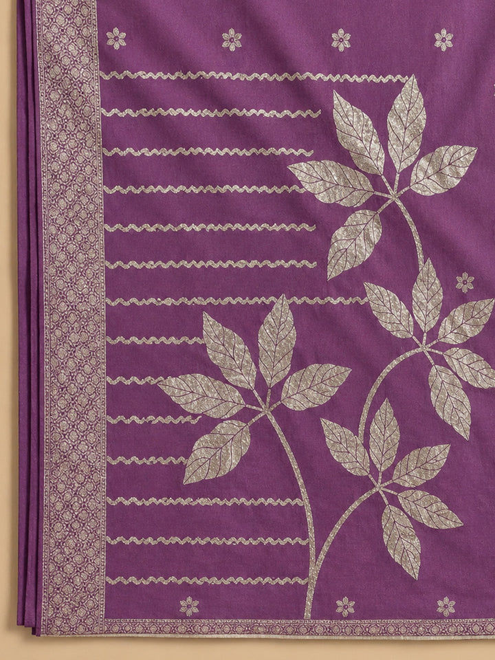 Yellow Embroidered Cotton Blend Unstitched Suit &amp; Pant With Cotton Dupatta