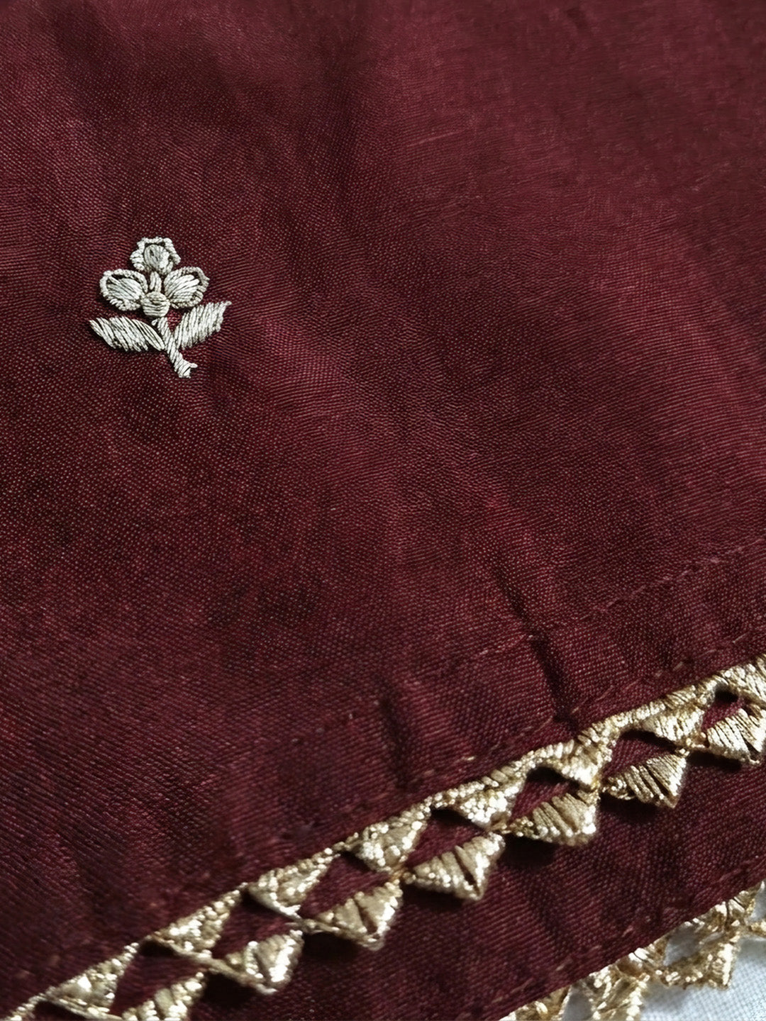 Maroon Embroidered Cotton Blend Unstitched Suit &amp; Pant With Chanderi Dupatta