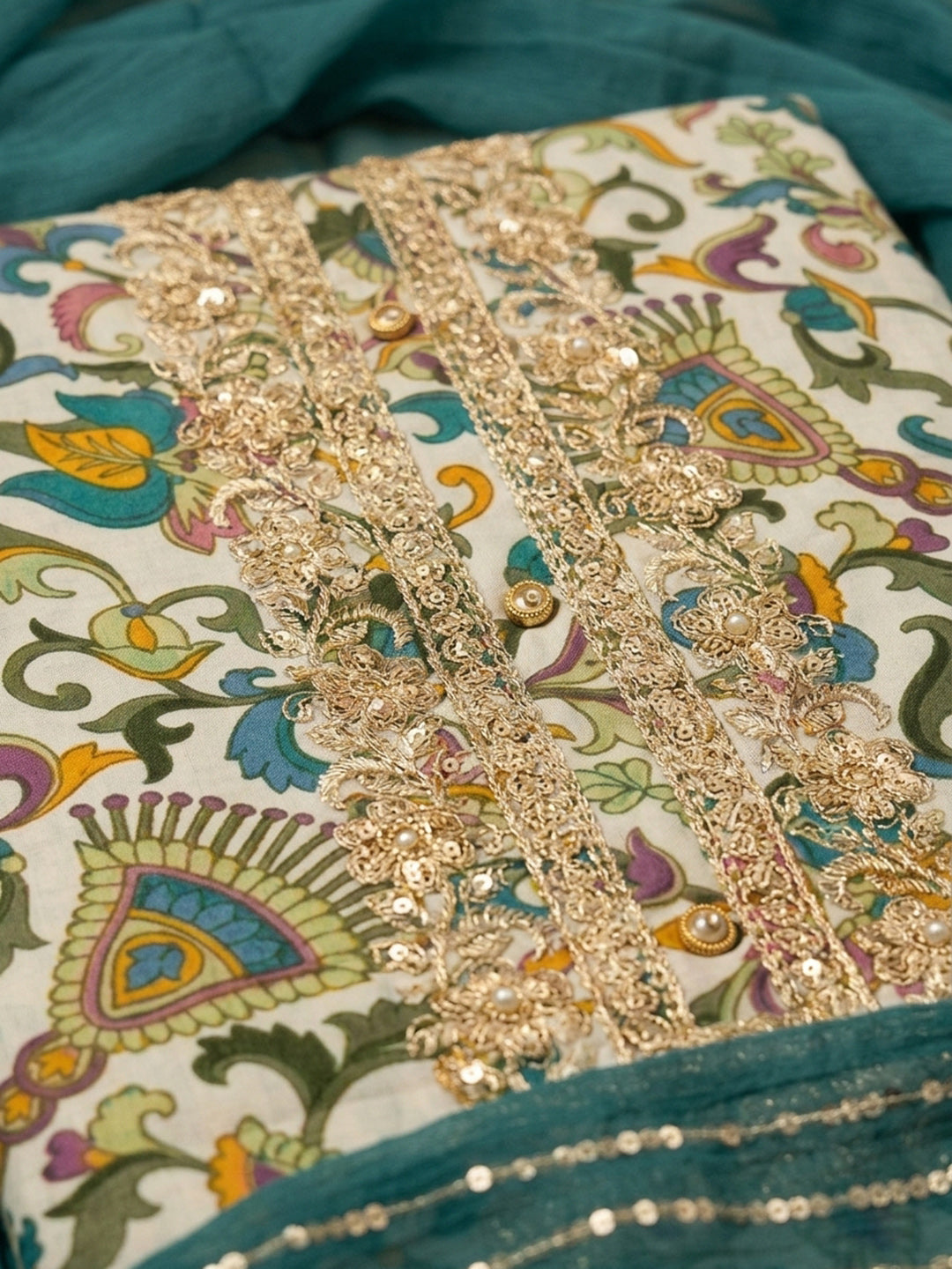Blue Embroidery Cotton Blend Unstitched Dress Material