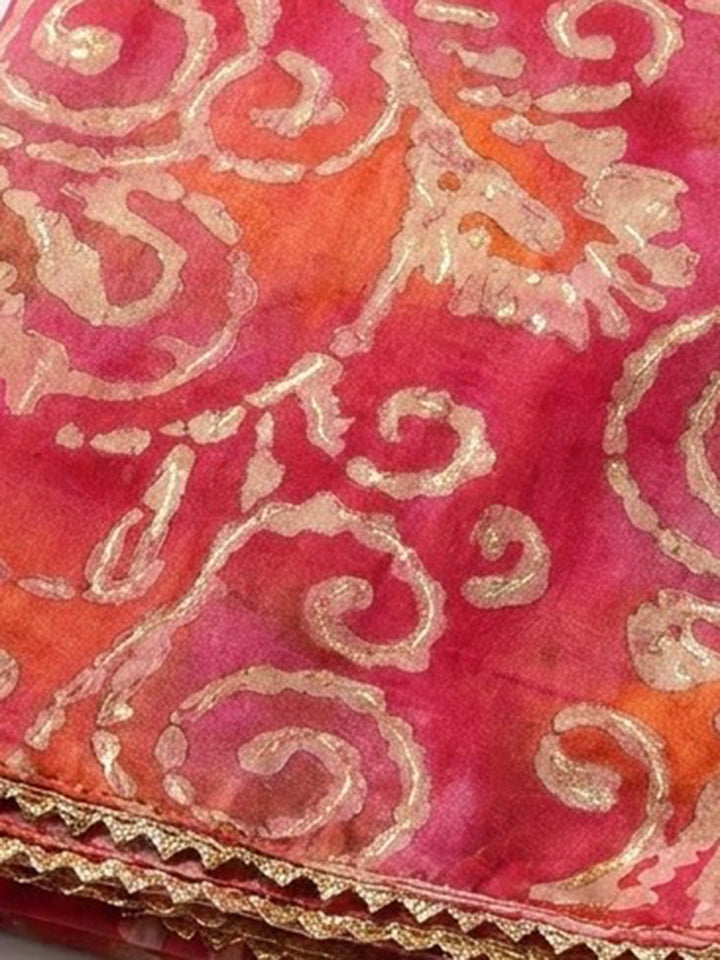 Pink Embroidered Cotton Blend Unstitched Suit &amp; Pant With Cotton Dupatta