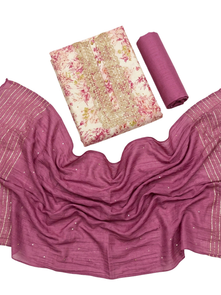 Pink Embroidery Cotton Blend Unstitched Dress Material