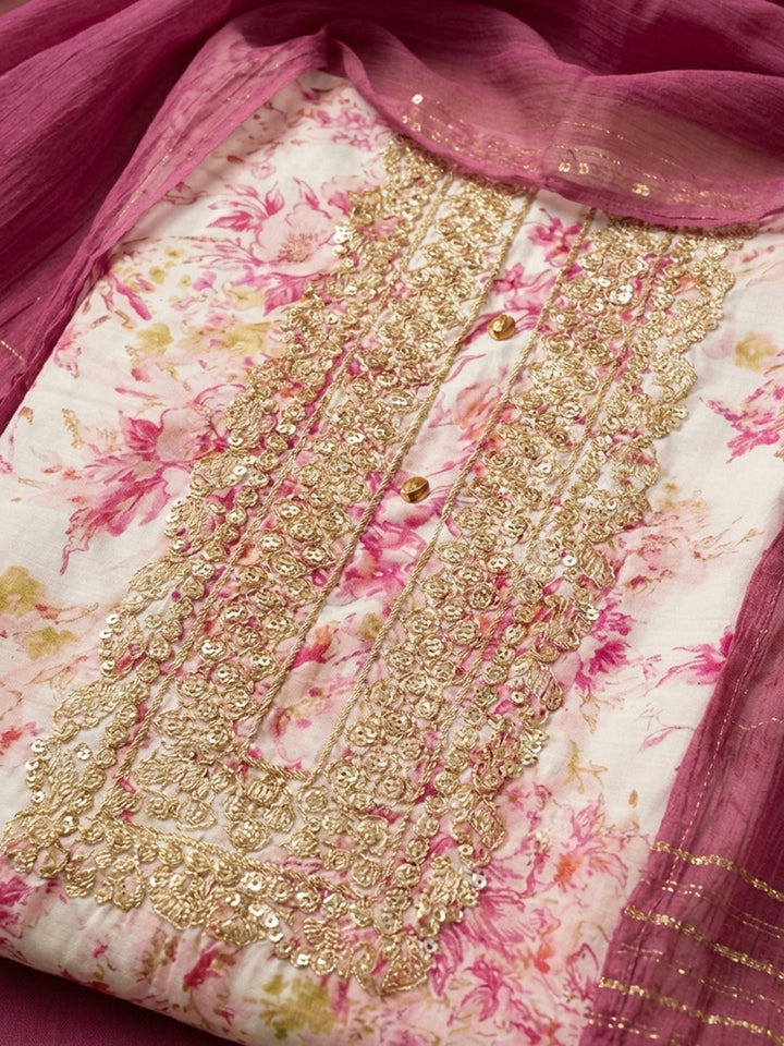 Pink Embroidery Cotton Blend Unstitched Dress Material