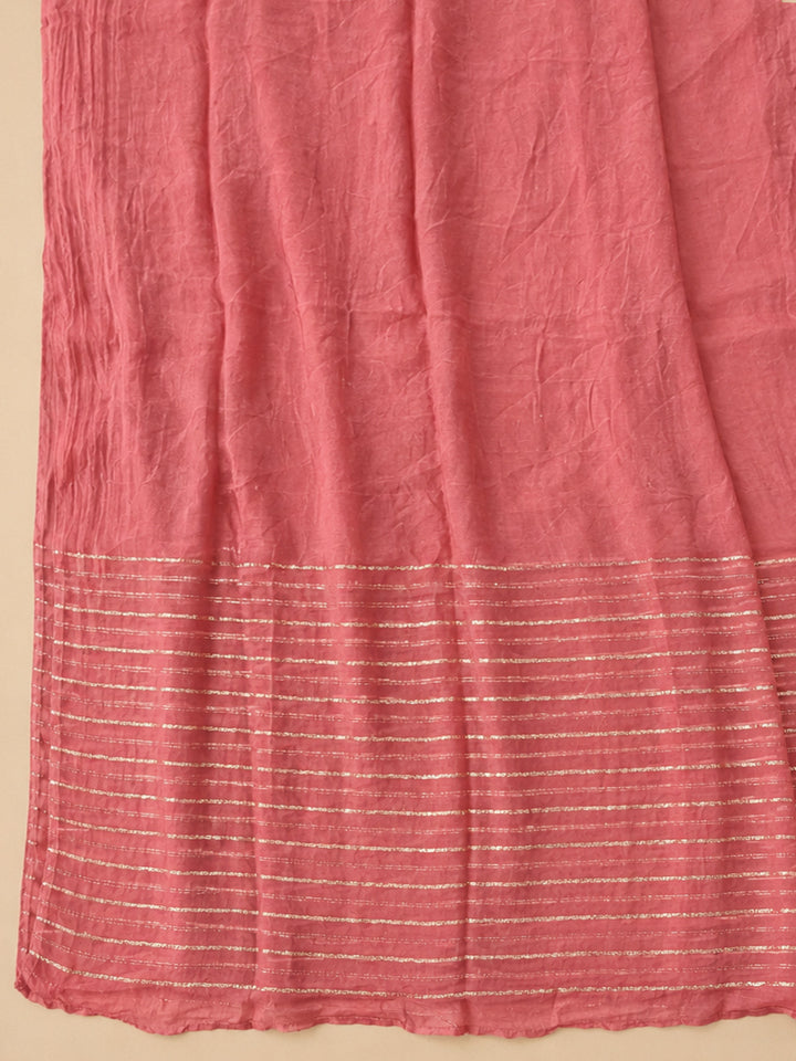Peach Embroidered Cotton Blend Unstitched Suit &amp; Pant With Cotton Dupatta
