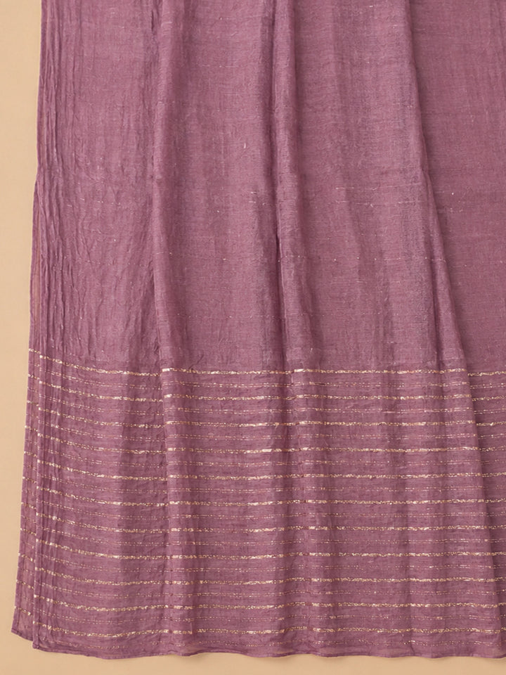Purple Embroidered Cotton Blend Unstitched Suit &amp; Pant With Cotton Dupatta