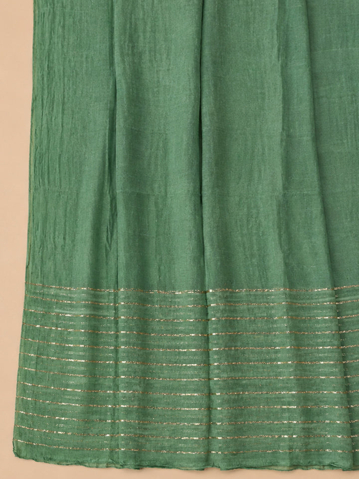 Rama Green Embroidered Cotton Blend Unstitched Suit &amp; Pant With Cotton Dupatta