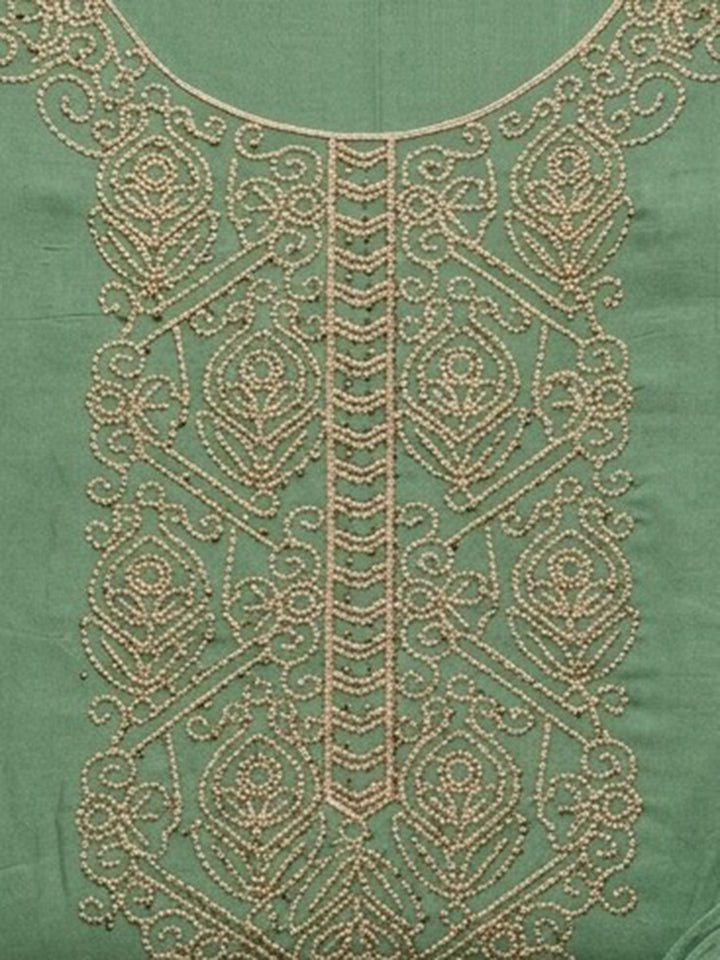 Rama Green Embroidered Cotton Blend Unstitched Suit &amp; Pant With Cotton Dupatta