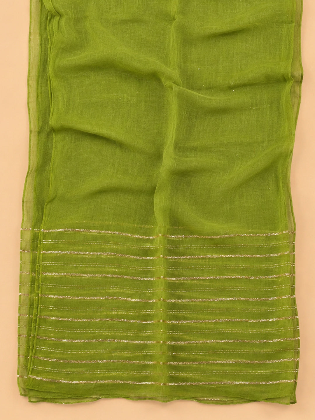 Green Embroidered Cotton Blend Unstitched Suit &amp; Pant With Cotton Dupatta