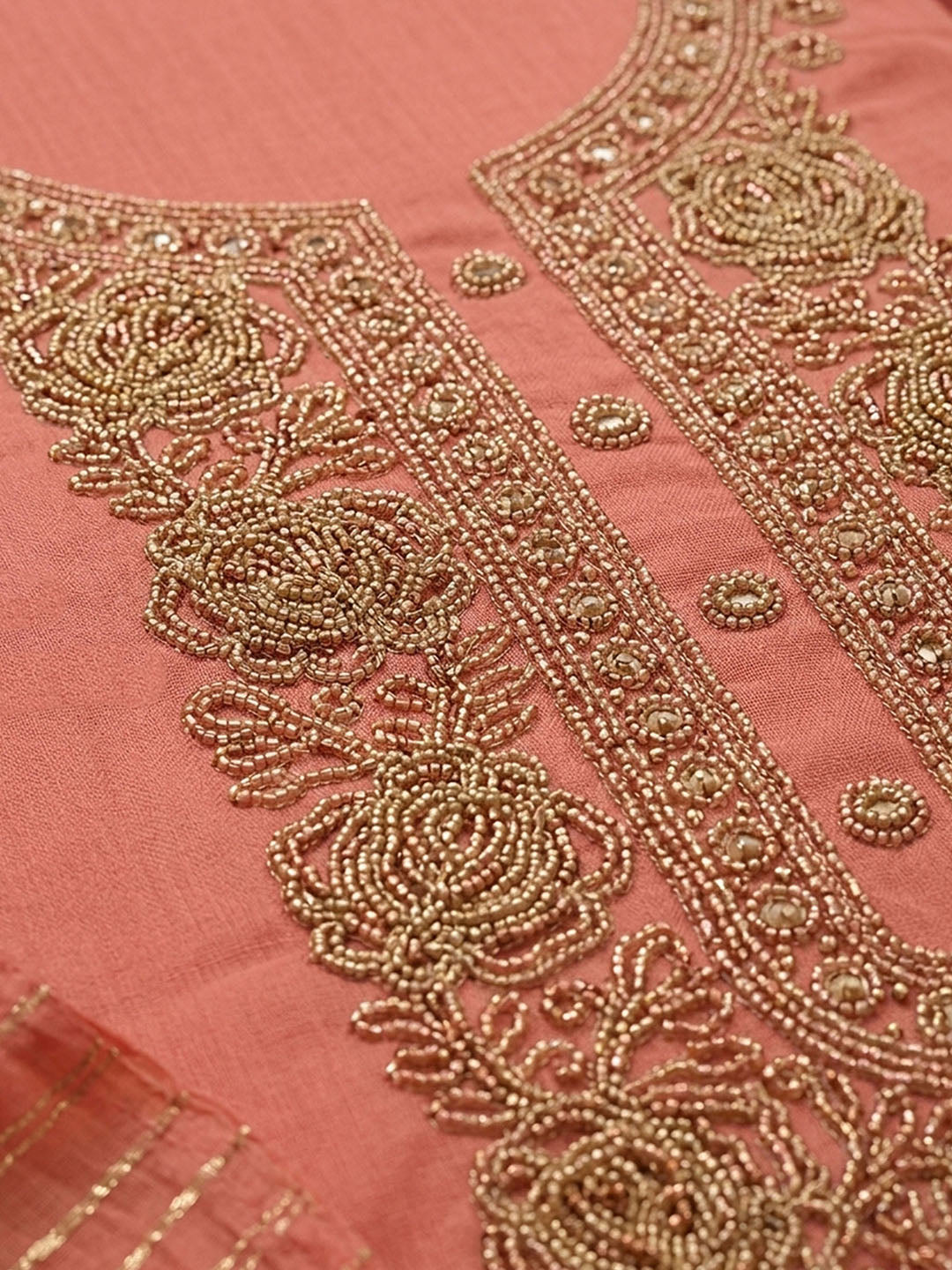 Peach Embroidery Cotton Blend Unstitched Dress Material
