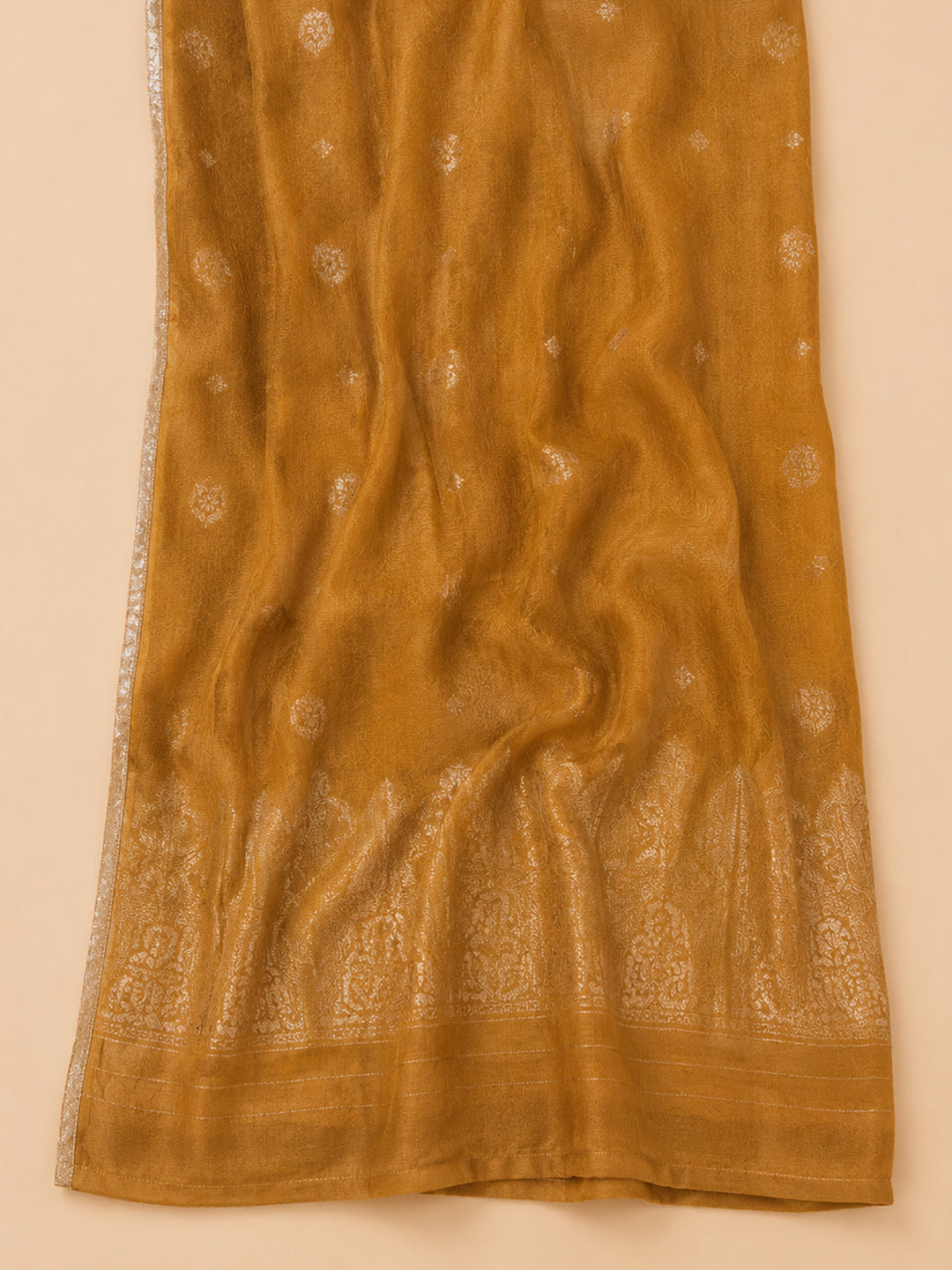 Mustard Embroidery Cotton Blend Unstitched Dress Material