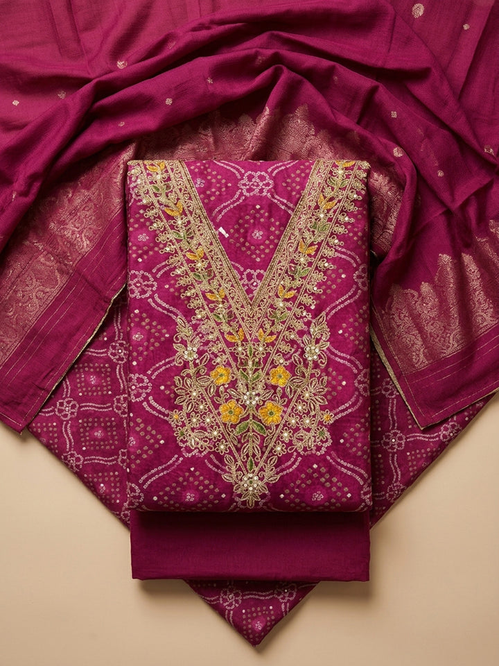Pink Embroidery Cotton Blend Unstitched Dress Material