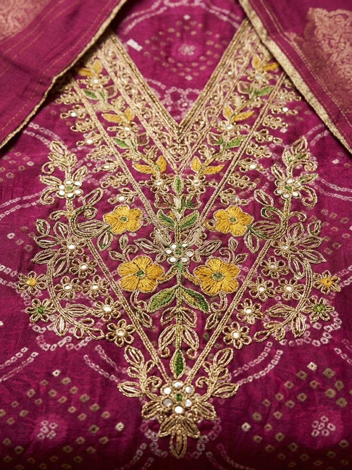 Pink Embroidery Cotton Blend Unstitched Dress Material