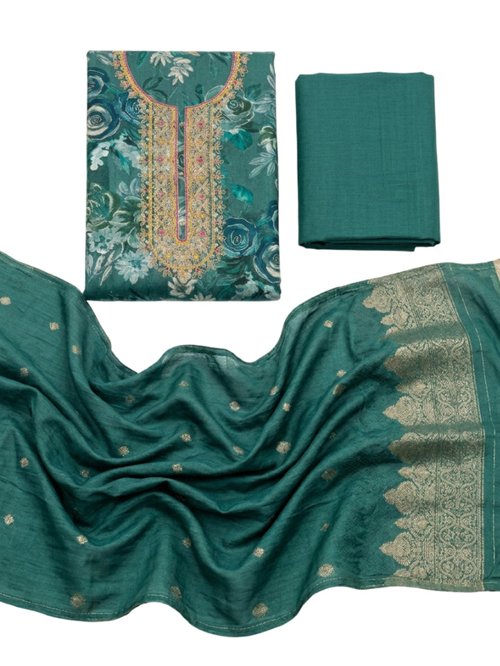 Rama Green Embroidery Cotton Blend Unstitched Dress Material