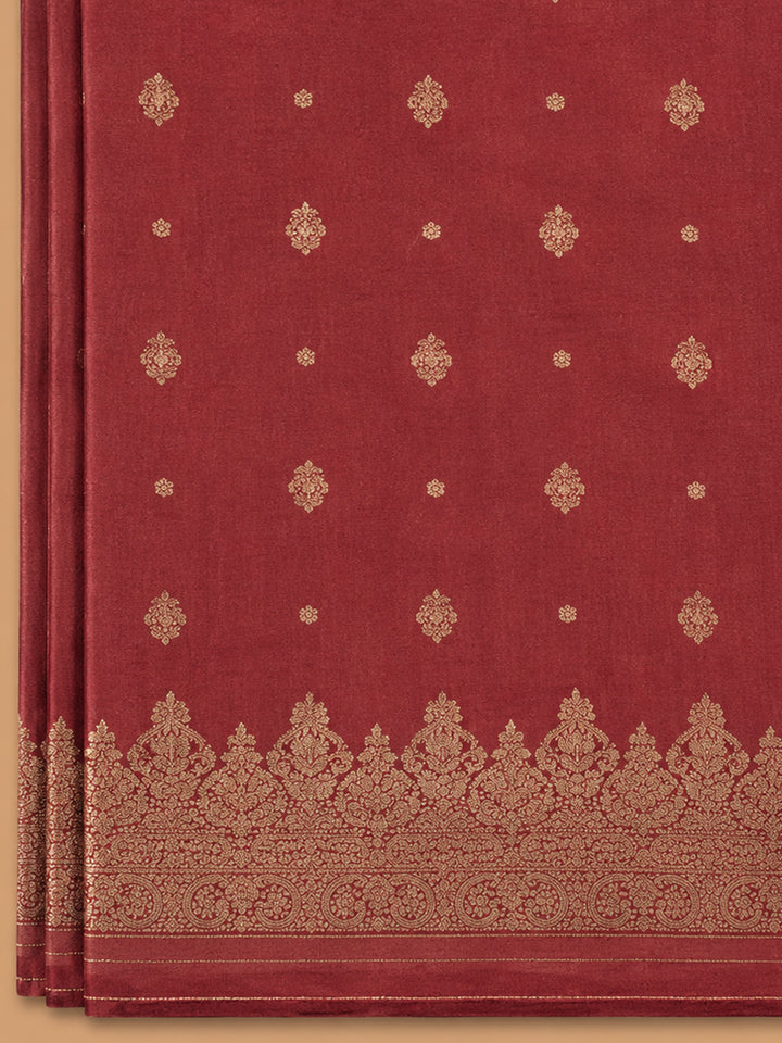 Red Embroidery Cotton Blend Unstitched Dress Material