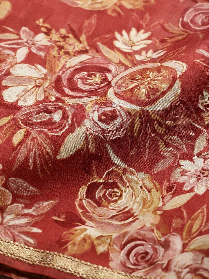 Red Embroidery Cotton Blend Unstitched Dress Material