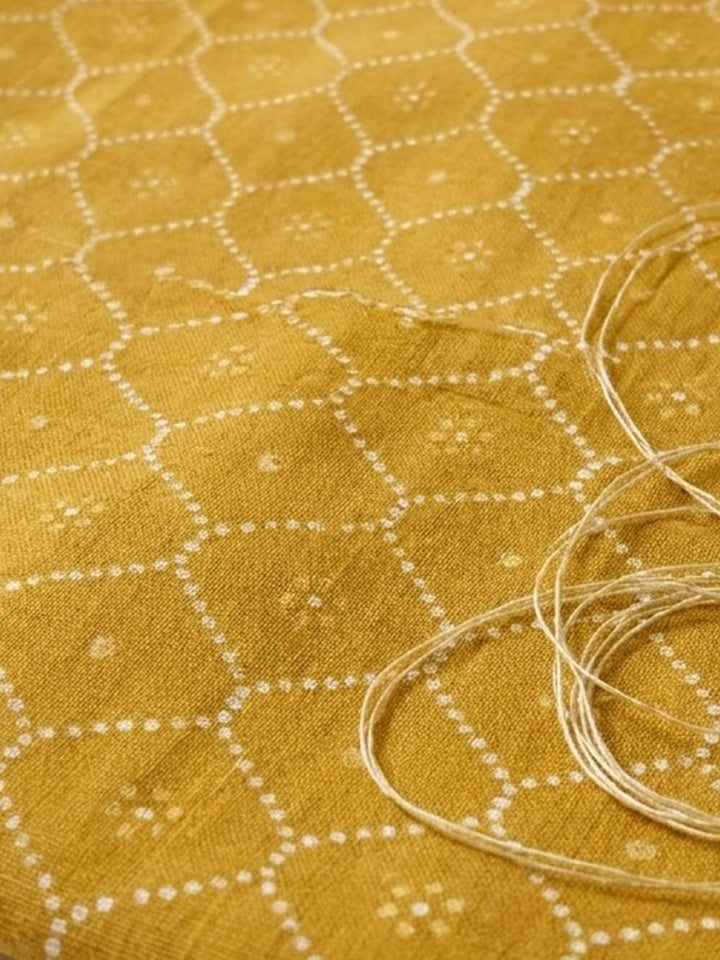 Mustard Embroidered Cotton Blend Unstitched Suit &amp; Pant With Cotton Dupatta