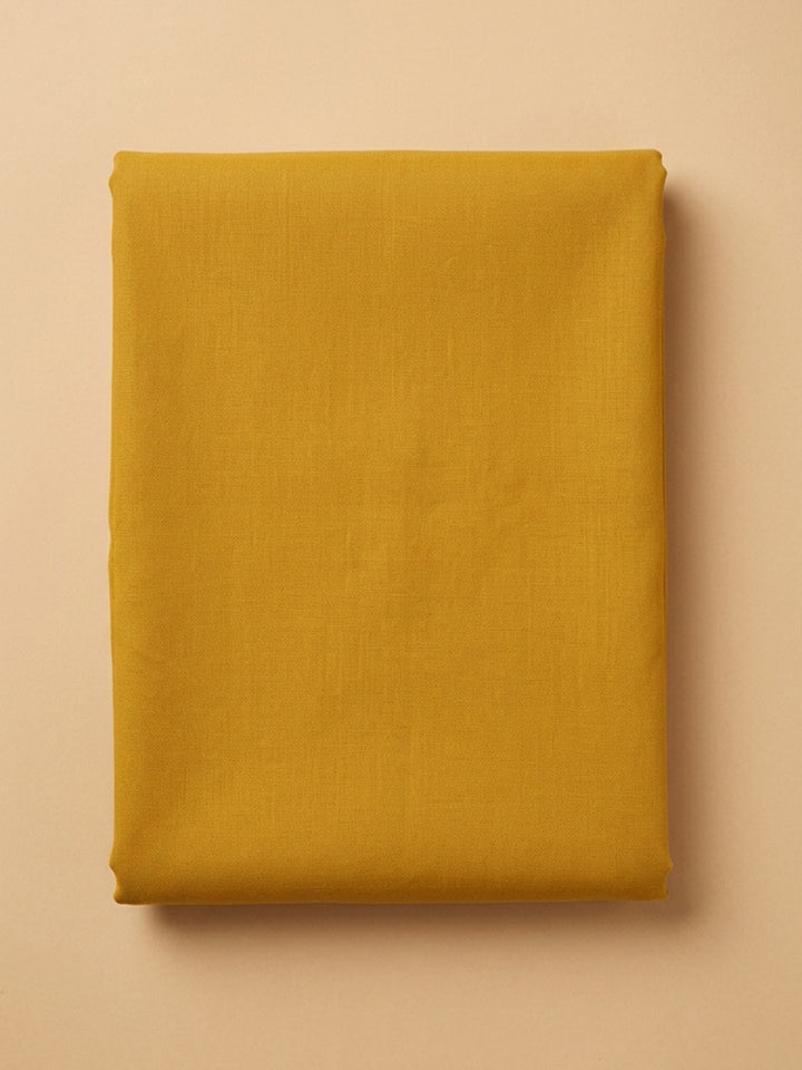 Mustard Embroidered Cotton Blend Unstitched Suit &amp; Pant With Cotton Dupatta
