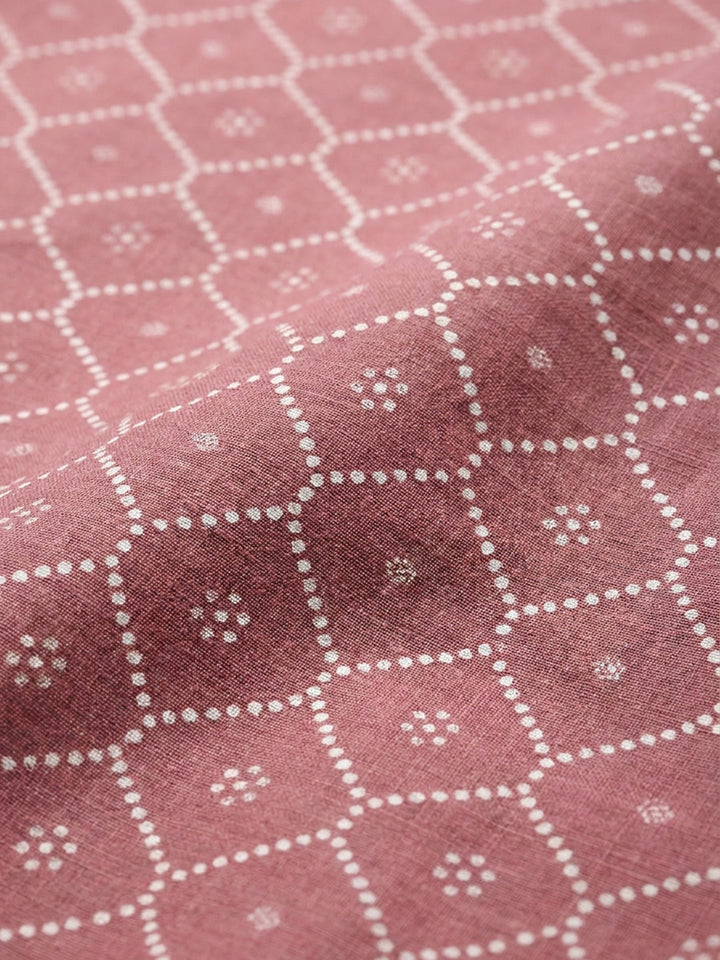 Onion Pink Embroidered Cotton Blend Unstitched Suit &amp; Pant With Cotton Dupatta