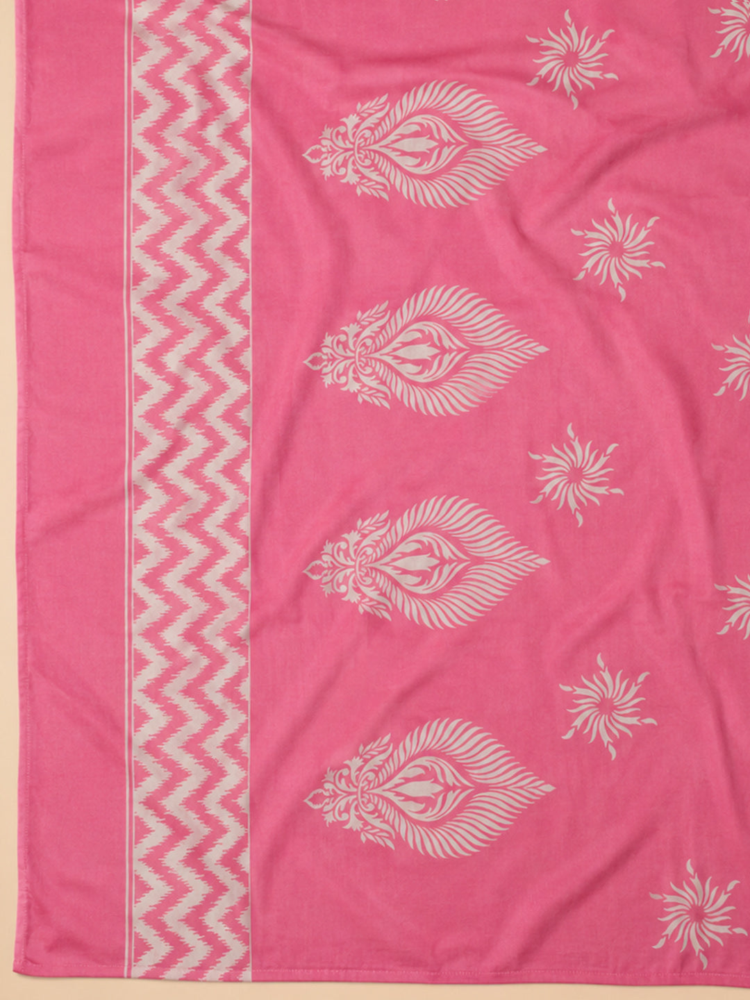 Pink Printed Cotton Blend Unstitched Dress Material
