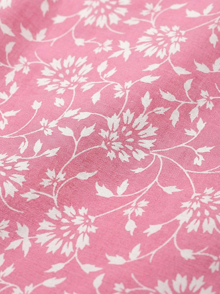 Pink Printed Cotton Blend Unstitched Dress Material