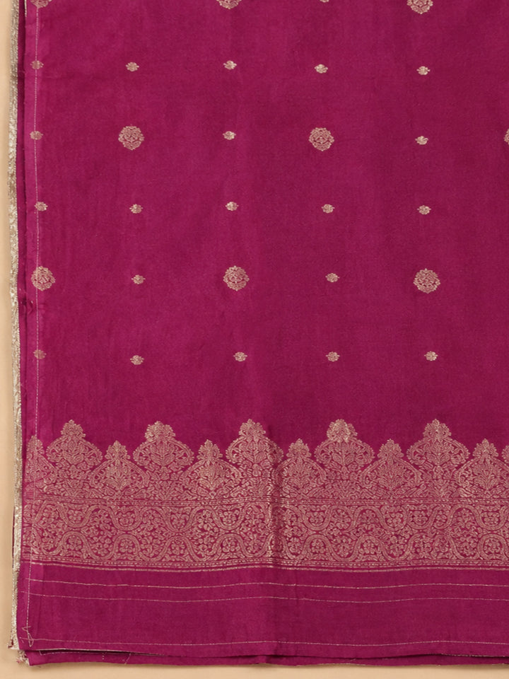 Hot Pink Embroidered Cotton Blend Unstitched Suit &amp; Pant With Cotton Dupatta