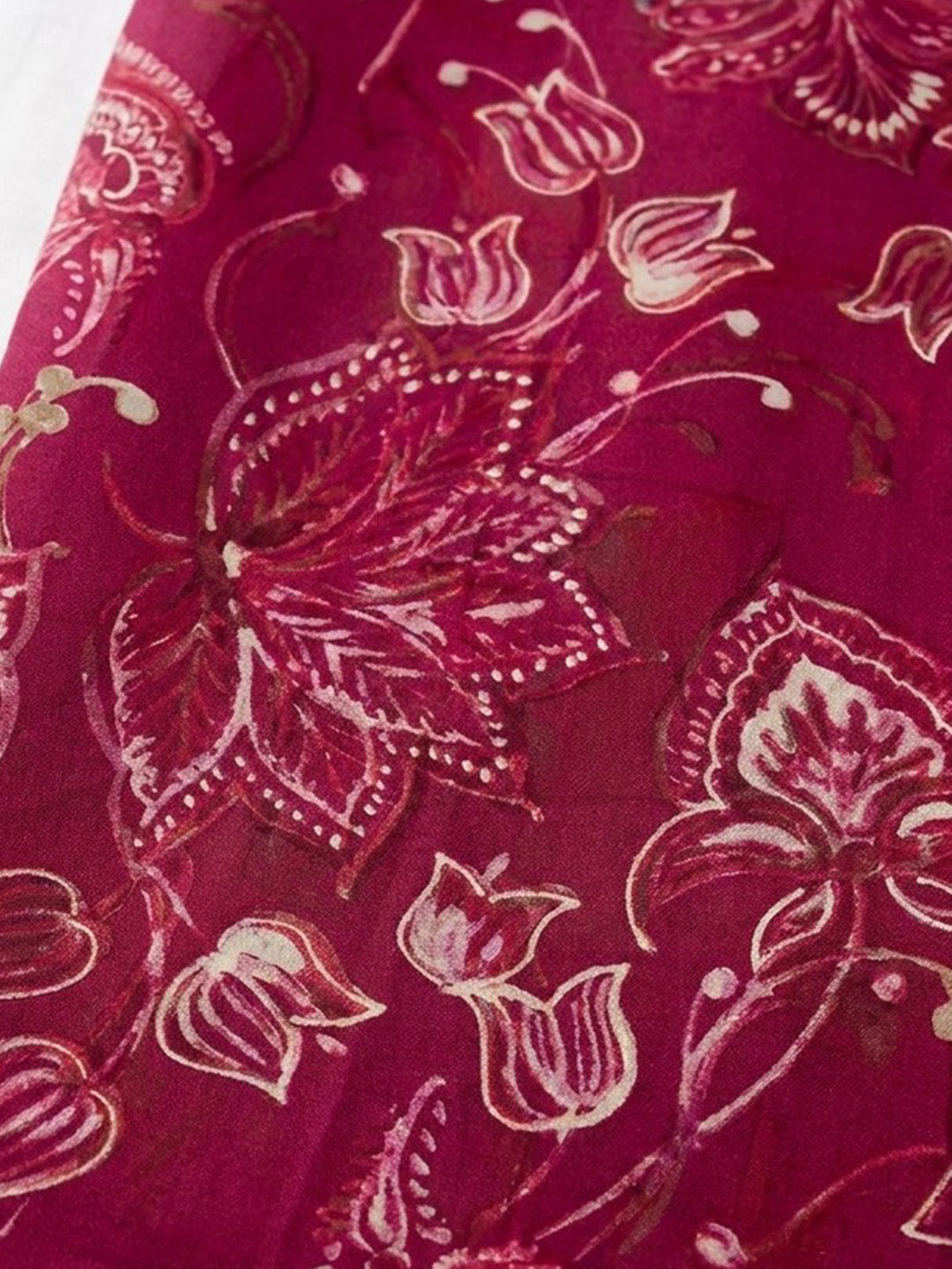 Hot Pink Embroidered Cotton Blend Unstitched Suit &amp; Pant With Cotton Dupatta