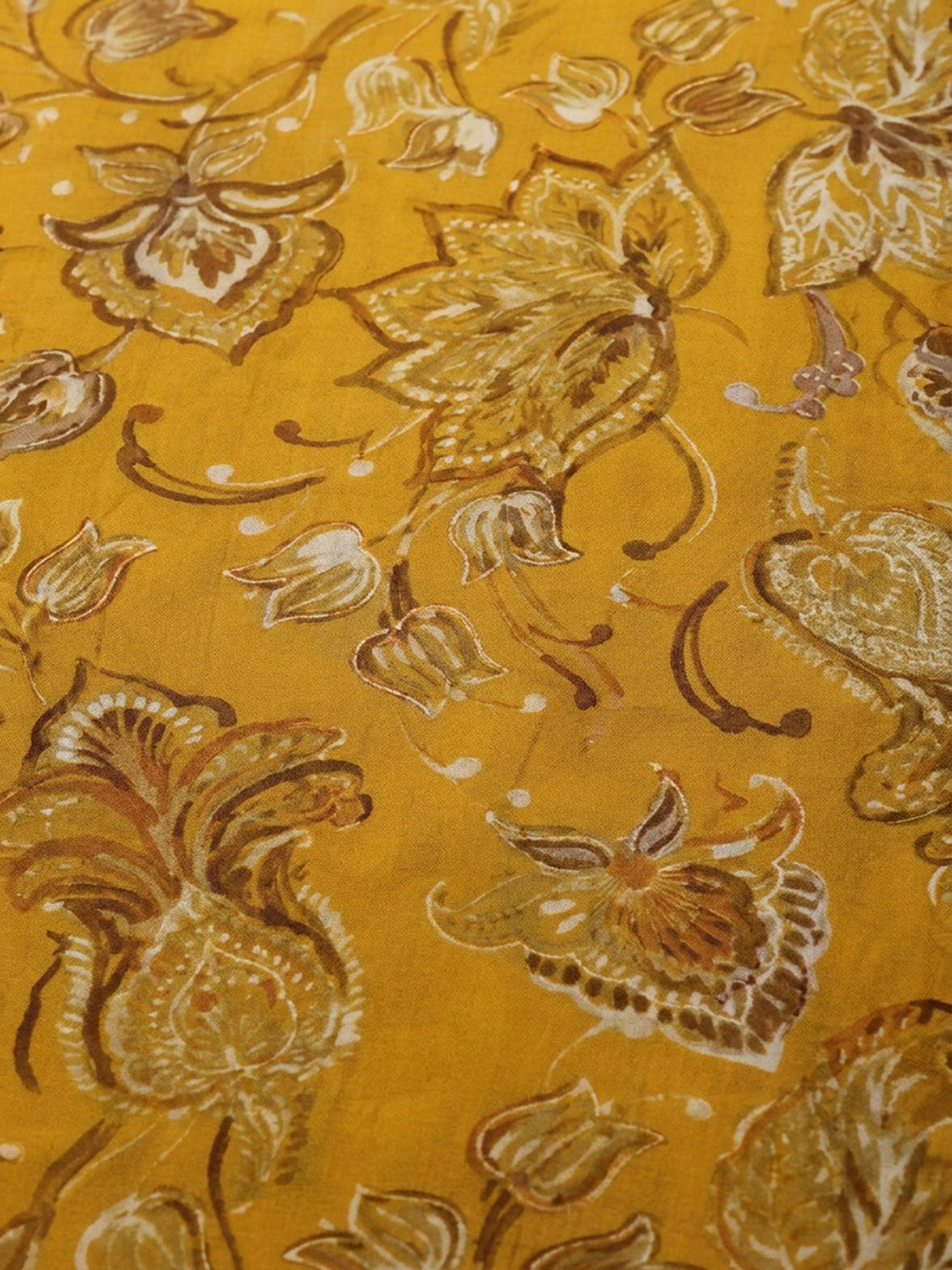 Mustard Embroidered Cotton Blend Unstitched Suit &amp; Pant With Cotton Dupatta