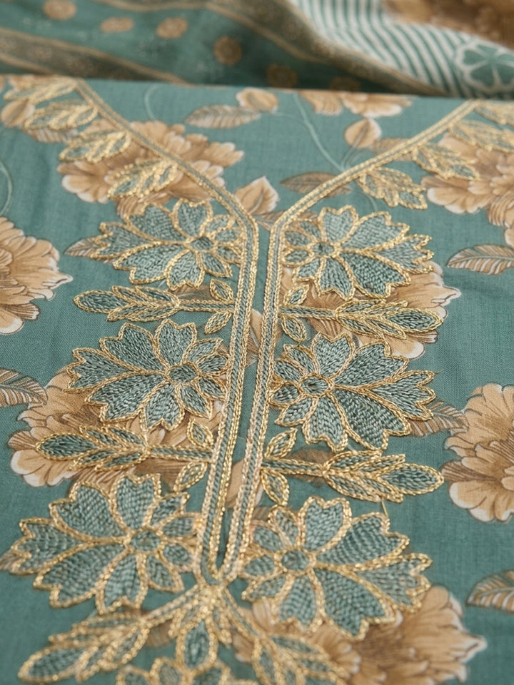 Rama Green Embroidery Cotton Blend Unstitched Dress Material